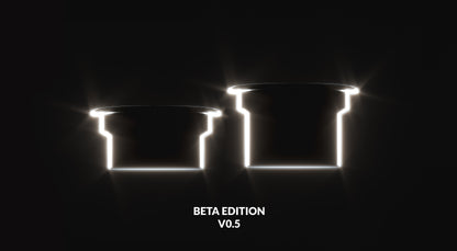 Two glowing cylindrical objects in the shape of a Stepdown Basket on a black background with 'Beta Edition V0.5' text.